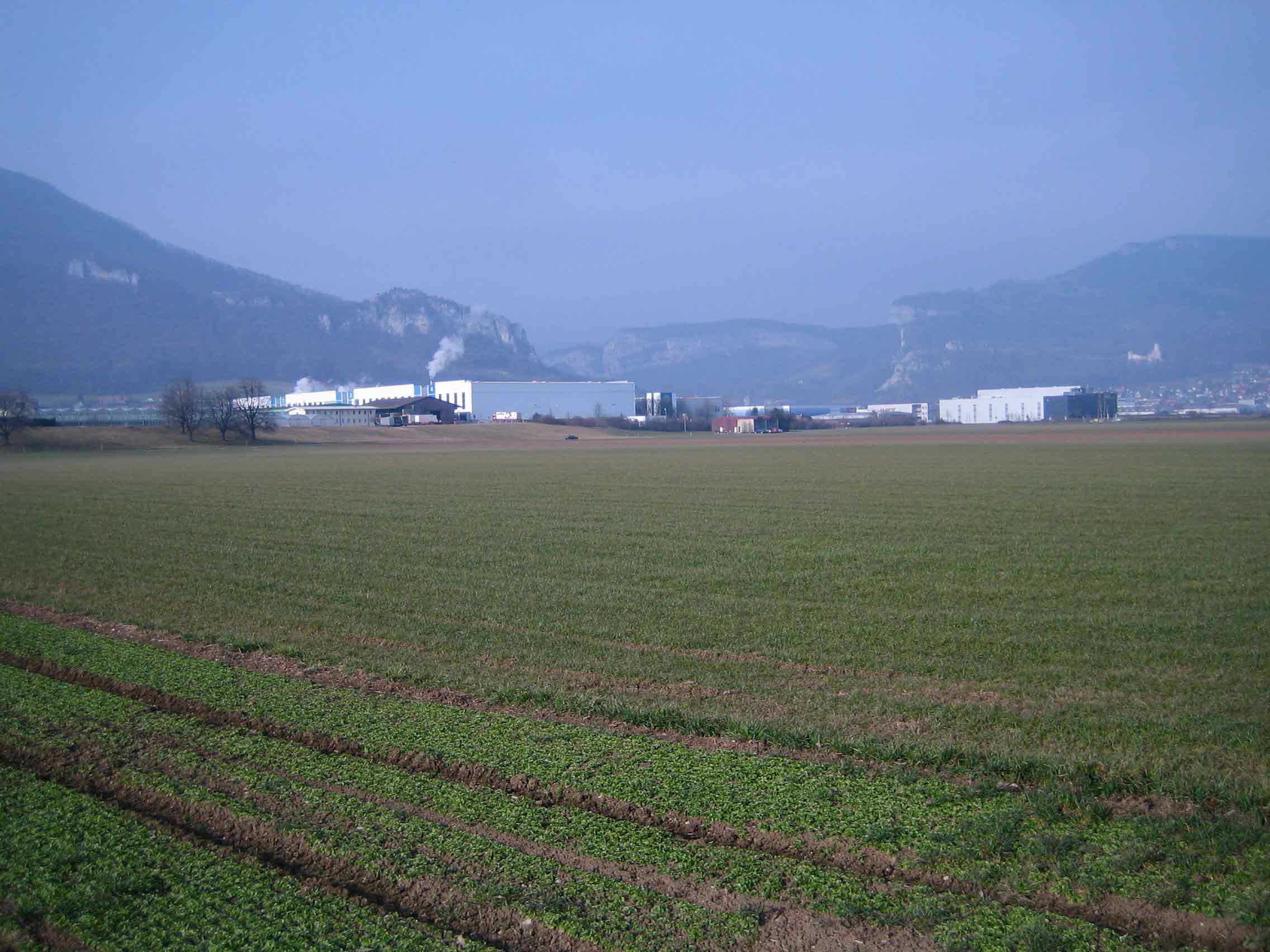 Stockmatt von Südwesten mit Roggen im Hintergrund. Dazwischen die bereits bestehenden Grossbauten der Industrie.